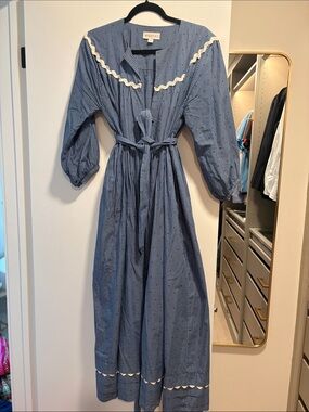 Wiggy Kit Blue Gingham Maxi Dress with Ric Rac Trim